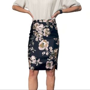J.Crew Classic Floral Black Silk Pencil Skirt - Size 2 - Knee Length